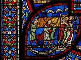 (détail) de la fenêtre du Miracle : histoire de Jordan Fitzeisulf