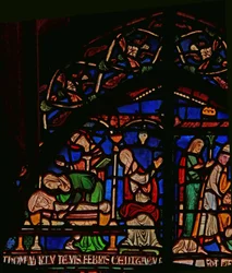 Détail de la fenêtre des Miracles représentant Saint Thomas apparaissant à l
