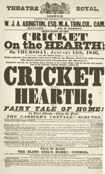 Affiche de Dickens : Le Grillon du foyer au Theatre Royal, Derby, 15 janvier 1846