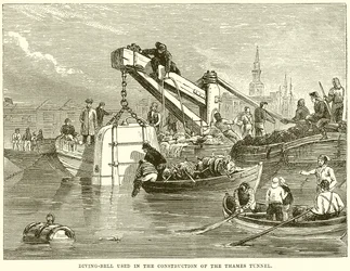 Cloche de plongée utilisée pour la construction du tunnel de la Tamise