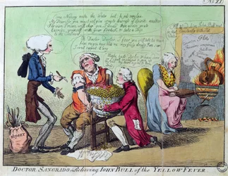 Le docteur Sangrado soulage John Bull de la fièvre jaune