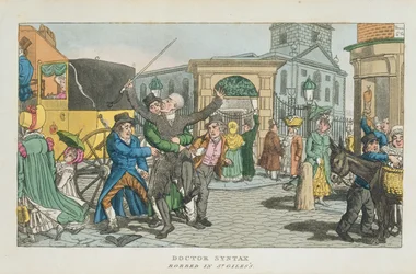 Le docteur Syntax volé à St. Giless, de La tournée du docteur Syntax à travers Londres, ou les plaisirs et misères de la métropole. Un poème, publié en 1820