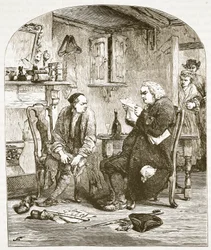 Dr Johnson lisant le manuscrit du Vicaire de Wakefield (illustration de Cassells Illustrated History of England)