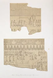 Dessins de taureau, et forêt avec cerfs et cochons, Koujunjik, planche 12 de Ninive et ses restes par Austen Henry Layard (1817-94) publié en 1849