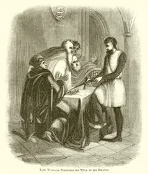 Le comte Warenne justifiant son titre à ses domaines