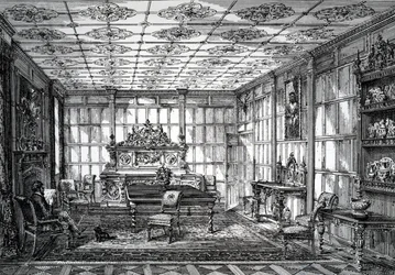 Salle à manger élisabéthaine, publiée dans The House-Furnisher & Decorator, 1er octobre 1872