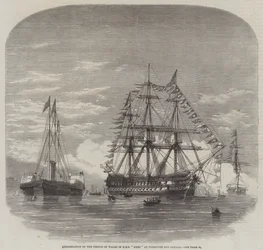 Embarquement du prince de Galles dans le HMS "Hero" à Plymouth pour le Canada (gravure)