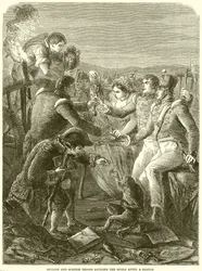 Troupes anglaises et espagnoles se partageant le butin après une bataille