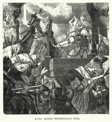 Etzel à côté du cercueil de Chriemhild (gravure)