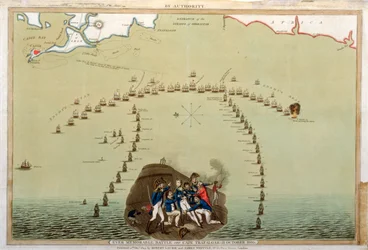 Bataille mémorable au large du cap Trafalgar, 21 octobre 1805, publiée par Laurie & Whittle, 12 décembre 1805