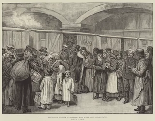 Expulsion des Juifs de Saint-Pétersbourg, scène à la gare ferroviaire de la Baltique (gravure)