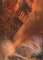 Pompiers combattant un incendie pendant le Blitz à Londres, Seconde Guerre mondiale