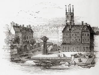 Fleet Ditch, Londres, Angleterre en 1749 au point où il se jetait dans la Tamise à Bridewell, de Old England: A Pictorial Museum, pub. 1847