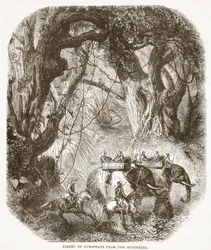 Fuite des Européens devant les mutins, illustration de Cassells Illustrated History of England