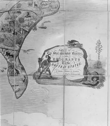 Jeu de la Bannière étoilée ou Émigrants aux États-Unis, vers 1840 (détail)