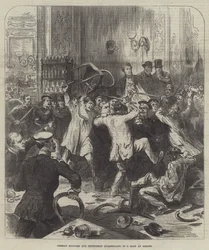 Soldats allemands et Français se querellant dans un café à Reims (gravure)