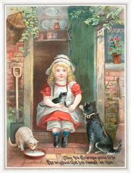 Fille assise sur le seuil, Carte de Noël