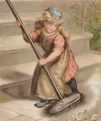 Fille balayant avec un balai