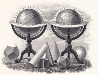Globes de la Terre et des Cieux avec des formes géométriques