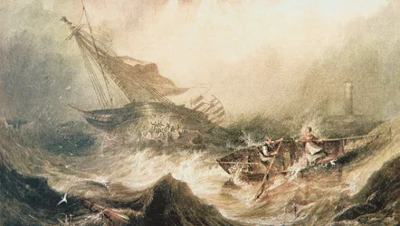Grace Darling et son père ramant pour secourir l