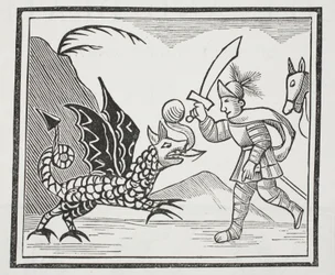 Guy et le dragon de Northumbrie, illustration de Chap-books du XVIIIe siècle par John Ashton, pub. 1882