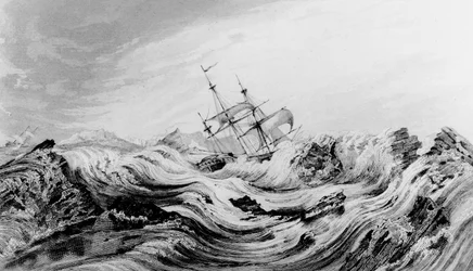 HMS Dorothea commandé par David Buchan poussé dans la glace arctique