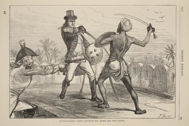 Combat corps à corps entre M. Shore et le Goojur, illustration de Cassells Illustrated History of England