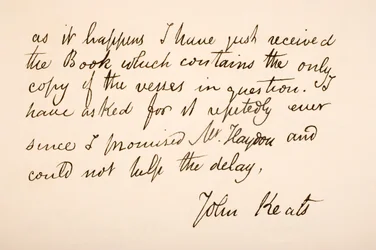 Écriture et signature de John Keats