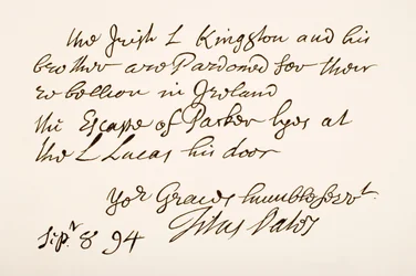 Écriture et signature de Titus Oates, 1694