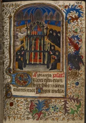 Service funéraire avec le cercueil couvert par les armes de John, duc de Bedford, des 