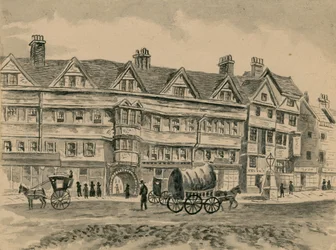 Transport hippomobile passant devant Staple Inn