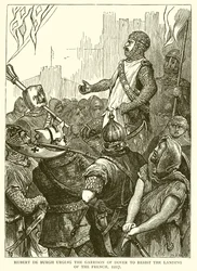 Hubert de Burgh exhortant la garnison de Douvres à résister au débarquement des Français, 1217