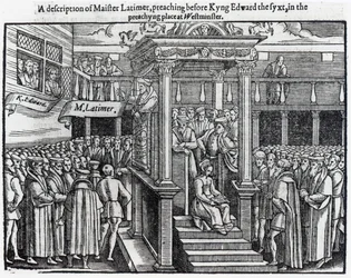 Hugh Latimer (c.1485-1555) Prêchant devant le Roi Édouard VI (1537-53) à Westminster en 1547, de 