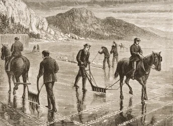 Récolte de glace sur la rivière Hudson, État de New York, vers 1870, tiré de 