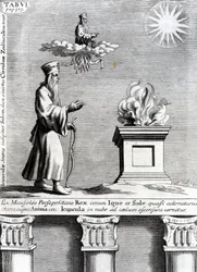 Illustration de Zoroastre adorant le feu et le soleil, 1697