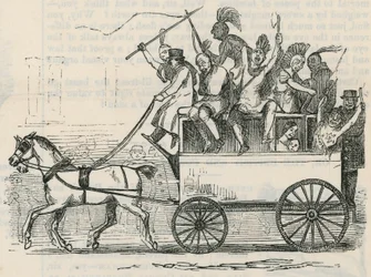 Indiens de la tribu Ojibbeway dans un bus londonien