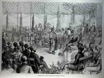 Installation du Maharajah de Burdwan, Bengale, de The Illustrated London News, 21 janvier 1882