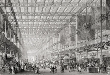 Intérieur de la Grande Exposition Industrielle de 1851 à Hyde Park, de Cyclopaedia of Useful Arts & Manufactures, édité par Charles Tomlinson, vers 1880