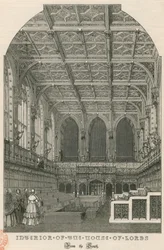 Intérieur de la Chambre des Lords, Westminster, Londres, depuis le sud