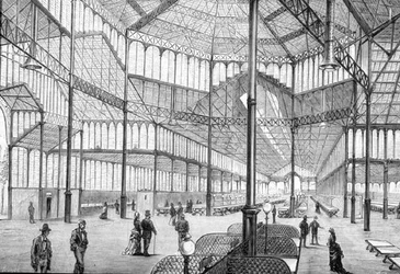 Intérieur du marché récemment achevé de Borne, Barcelone, à la fin des années 1800
