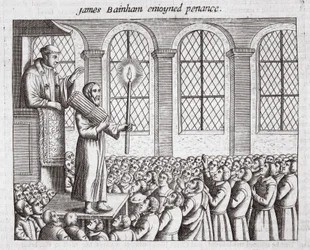 James Bainham en pénitence, illustration des Actes et Monuments de John Foxe, neuvième édition, pub. 1684