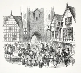 Entrée de Jacques Ier dans la ville de Chester, publié au 19ème siècle (gravure sur acier)