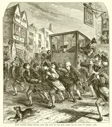 John Wilkes conduit en ville par la foule, en route pour la prison, 1768