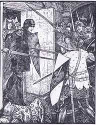 Lancelot sort de la chambre de Guenièvre, illustration de 