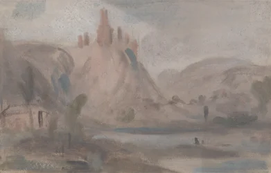 Paysage avec un château sur une colline, précédemment attribué à J.M.W. Turner (1775-1851) et aussi attribué à Peter de Wint (1784-1849)