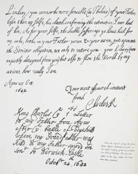 Lettre de Charles II à Montague, comte de Lindsey, 27 octobre 1642