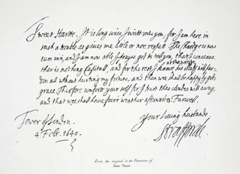 Lettre de Lord Strafford à sa femme, depuis la Tour de Londres, 4 février 1640