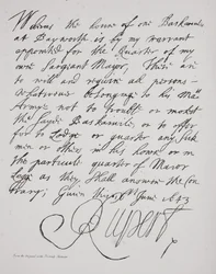 Lettre du prince Rupert, juin 1643