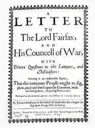 Lettre à Lord Fairfax de Gerrard Winstanley (c.1609-60) au nom des Diggers à St. George Hill, Surrey, imprimée en 1649