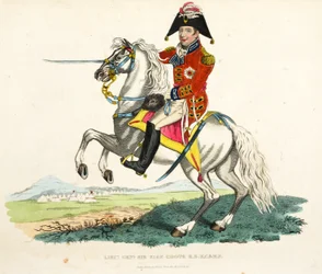 Lieutenant-général Sir Eire Coote KB, KC et MP, publié par Richard Evans, gravé par Romney, illustration de An Historical Account of the Battle of Waterloo par William Mudford, 1816